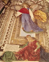 Amós y el ángel sosteniendo las pinzas de la Pasión de Cristo, de la cúpula de la Sacristía de San Marcos, c.1477 (detalle)